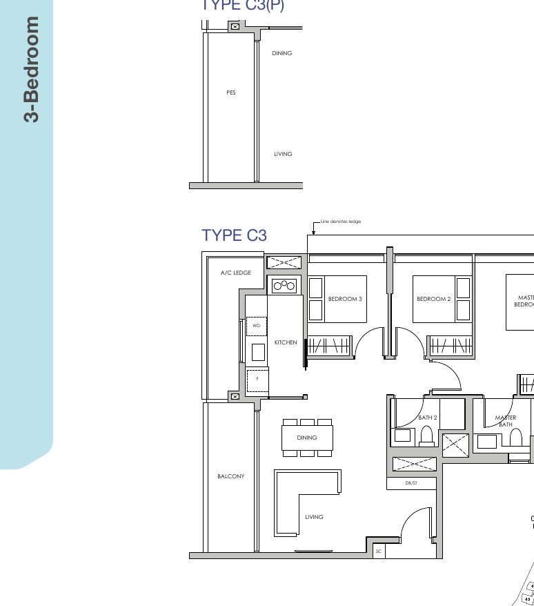 3-Bedroom · Type C3 · 1,023 – 1,066 sqft